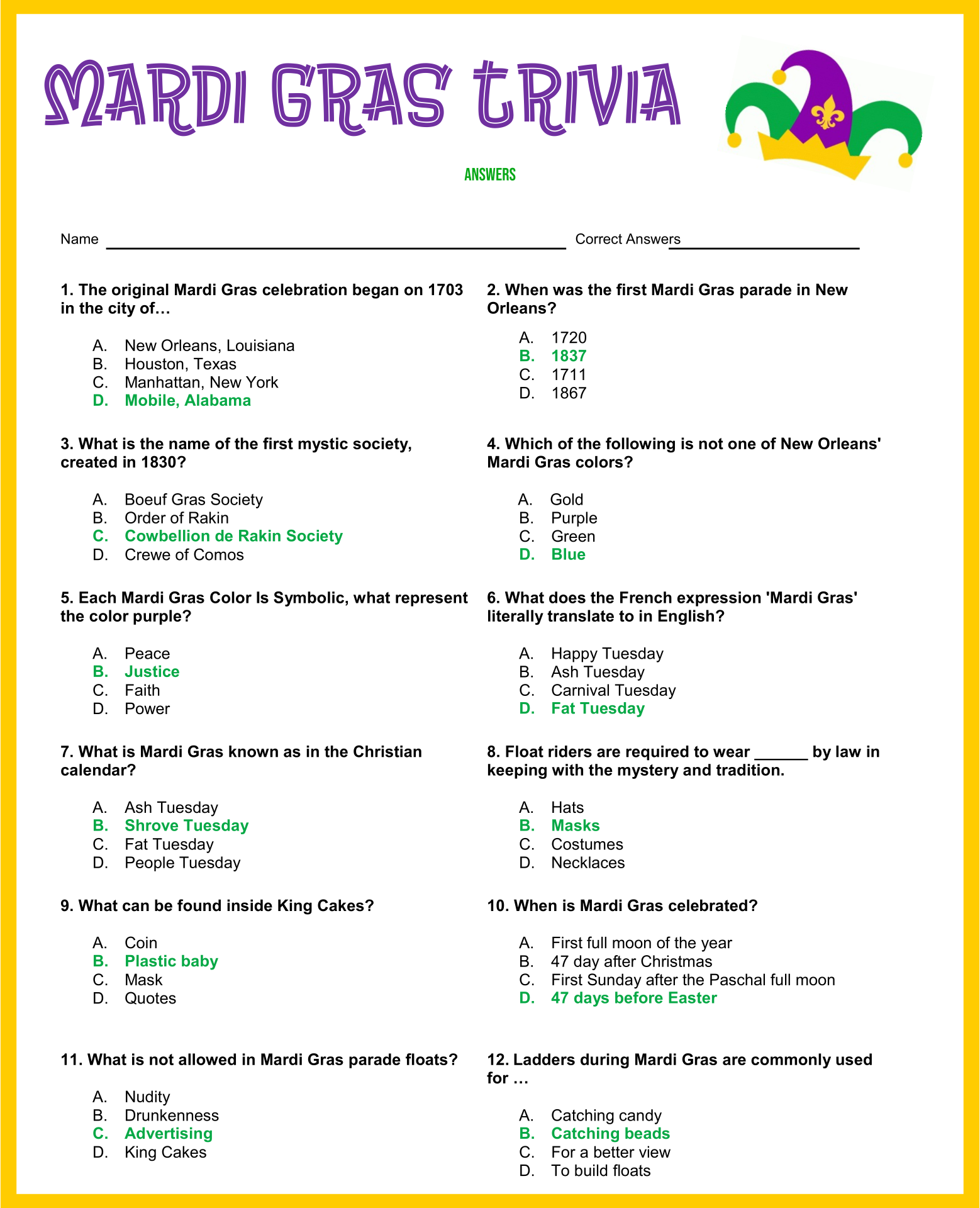 Printable Picture Quiz Questions And Answers