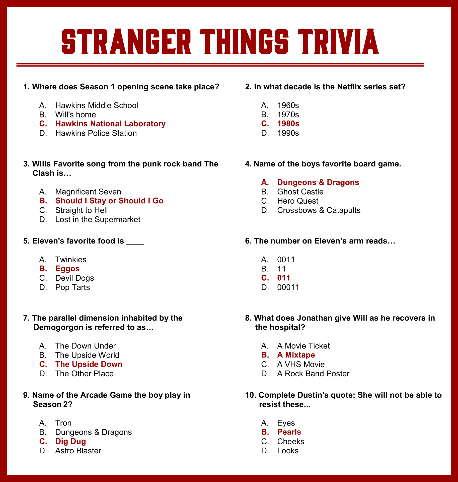 Kid Trivia Questions And Answers Funny Printable