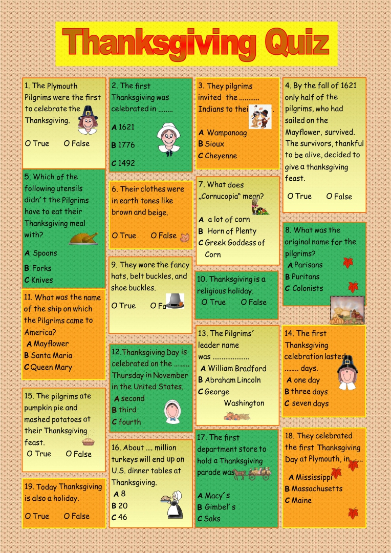 Printable Thanksgiving Trivia Questions And Answers Multiple Choice