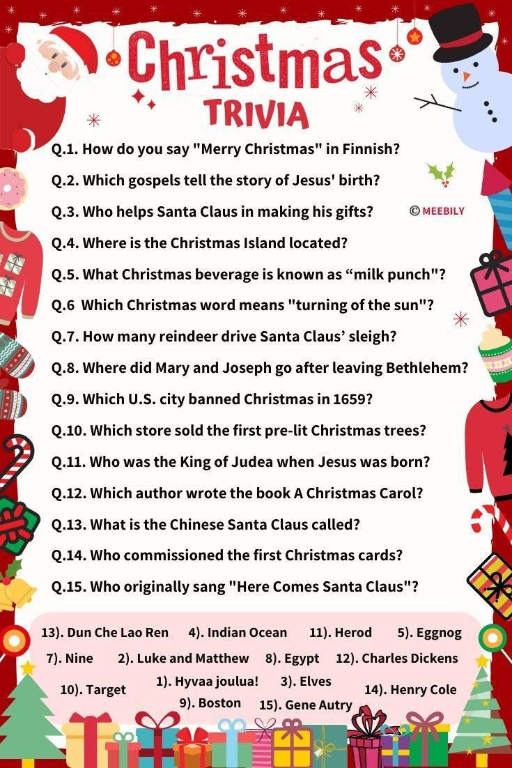 100 Christmas Trivia Questions Answers Meebily Christmas Trivia 