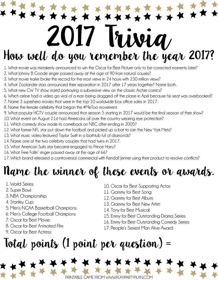 101 Top New Year Trivia Questions And Answers Printable For 