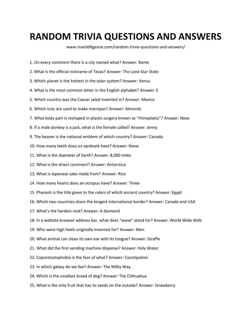 102 Best Random Trivia Questions And Answers Learn New Facts