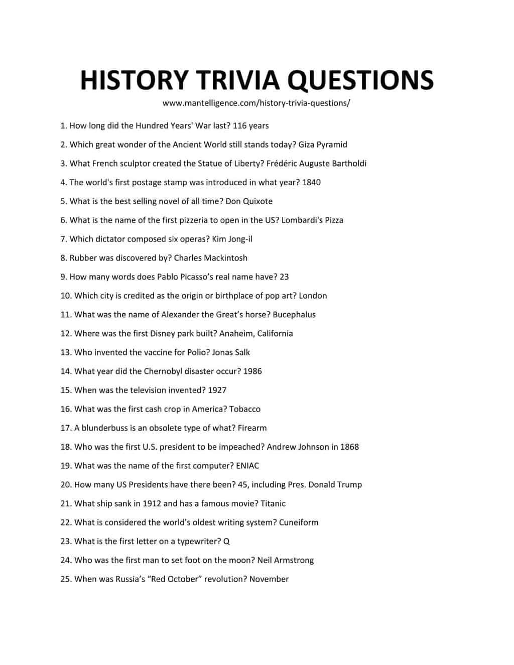 111 Best History Trivia Questions And Answers You Need To Know