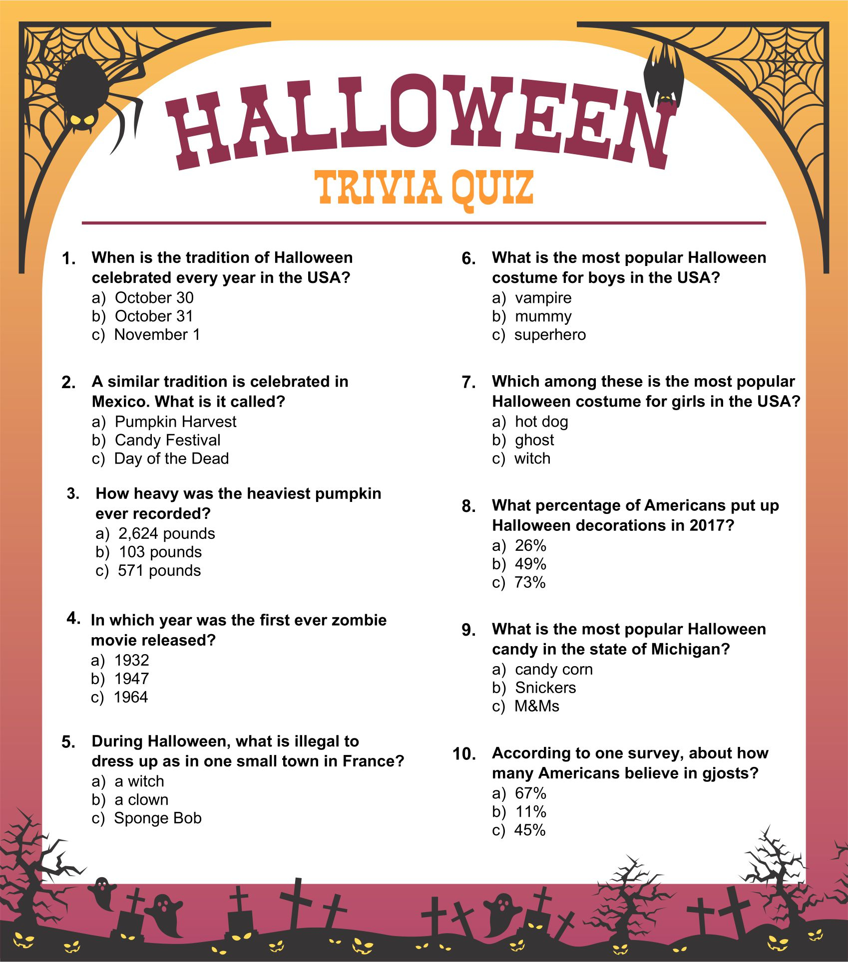 15 Best Free Printable Halloween Trivia Quizzes Printablee