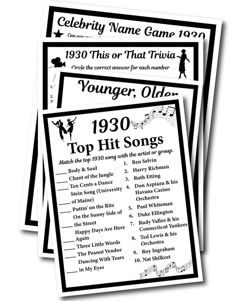 1930 Birthday Trivia Game 1930 Birthday Parties Instant Etsy In 2020 