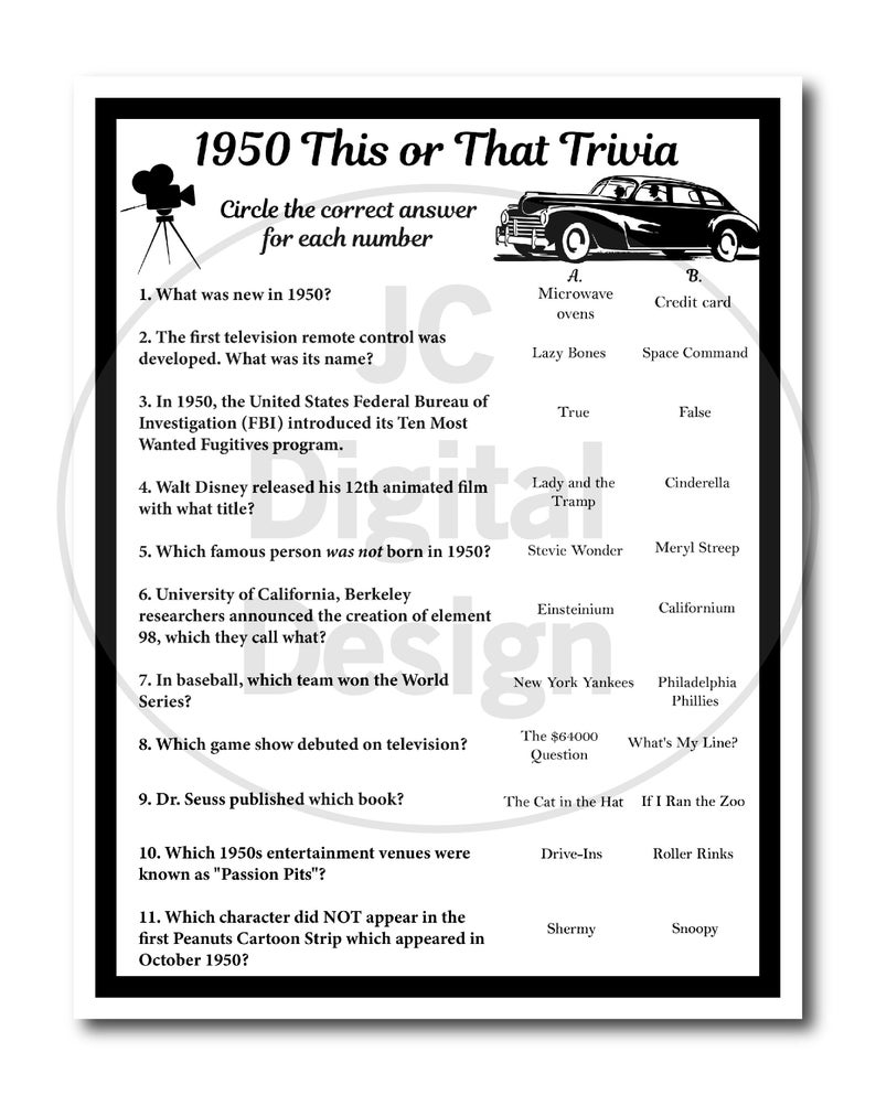 1950'S Trivia Questions And Answers Printable Printable Questions And