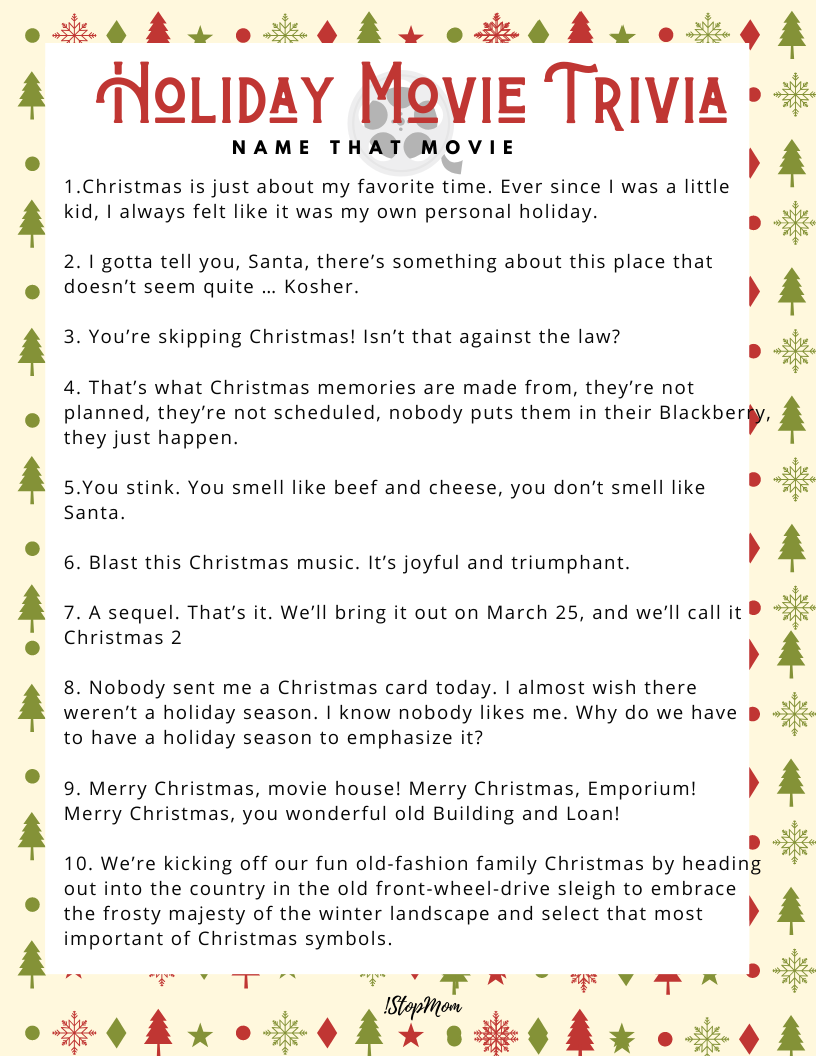 Christmas Vacation Movie Trivia Questions Printable