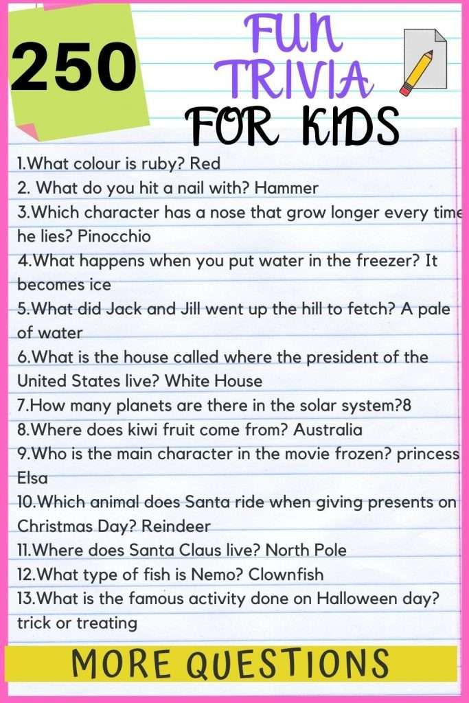 Fun Trivia Questions And Answers For Kids Printable