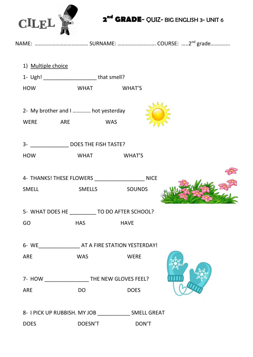 2nd GRADE Class Quiz Unit 6 Worksheet
