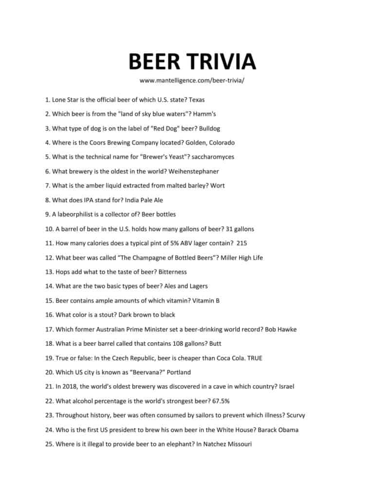 Beer Quiz With Answers