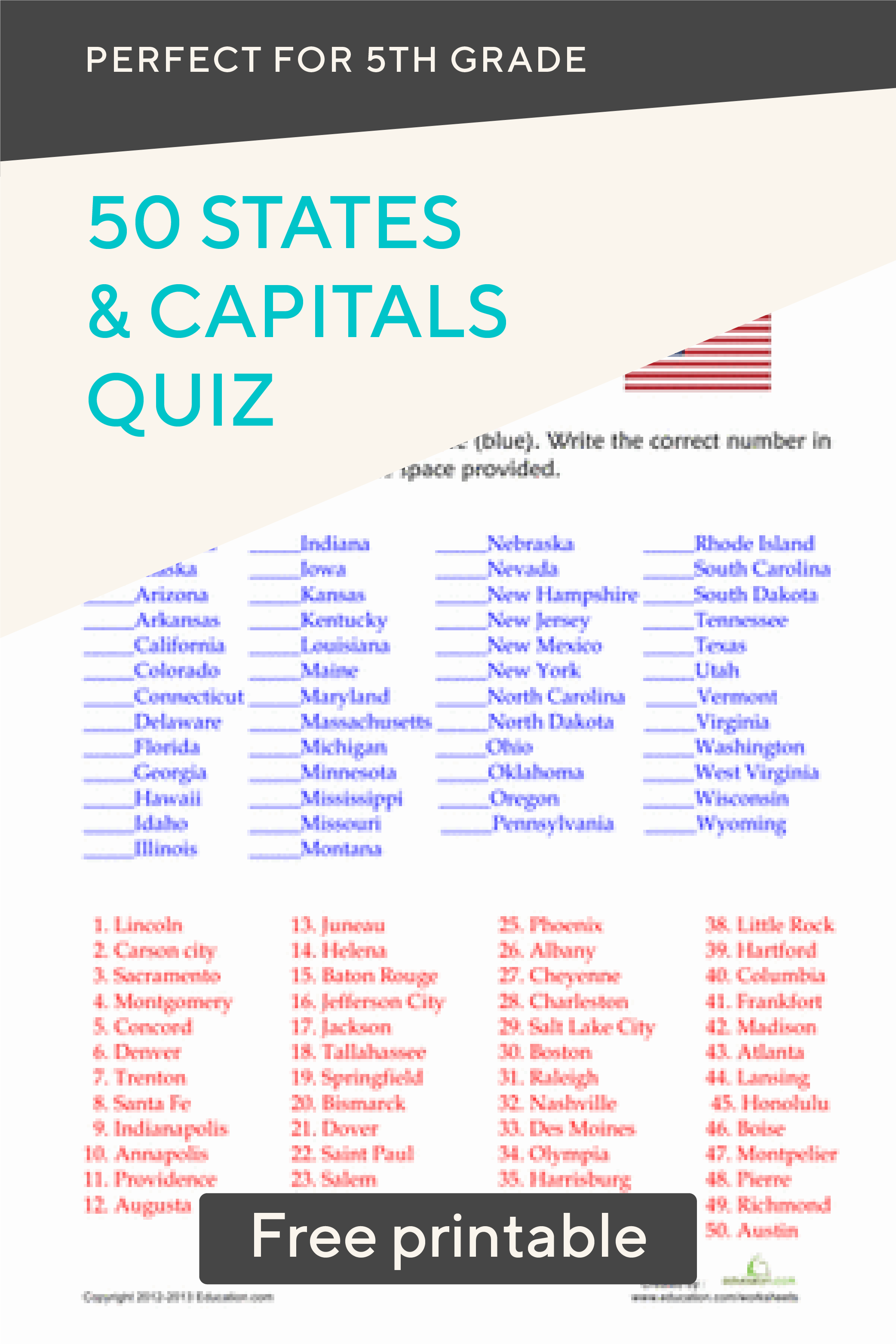 50 States And Capitals Quiz Studying The 50 U S State Capitals Use 