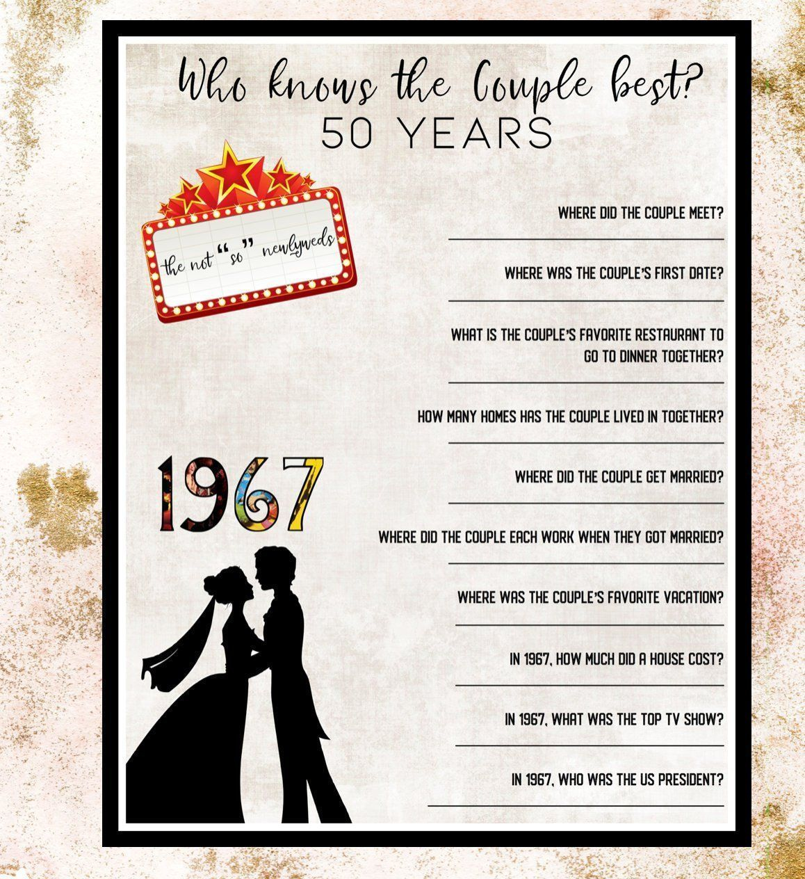 50th Wedding Anniversary Trivia Game Trivia Questions 1969 