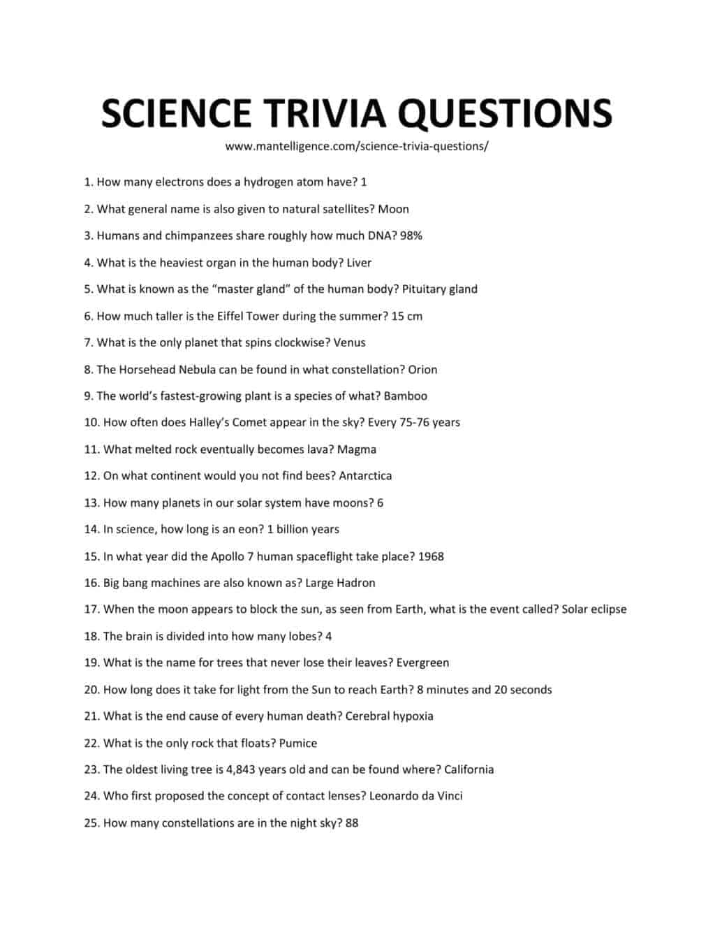 54 Best Science Trivia Questions And Answers This Is The List You 39 ll 