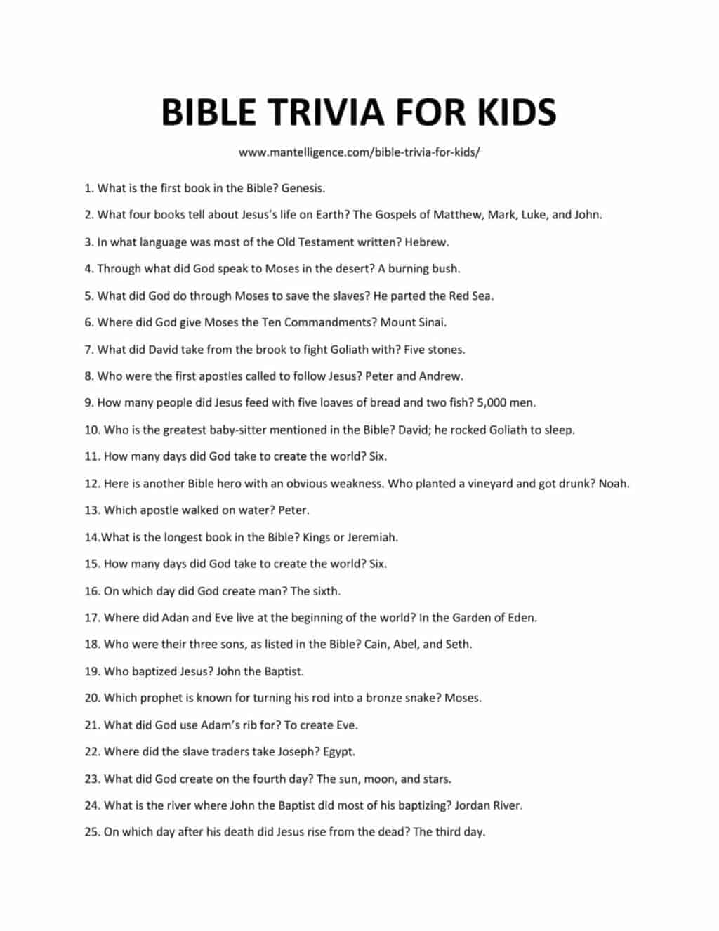 Free Bible Trivia Questions And Answers