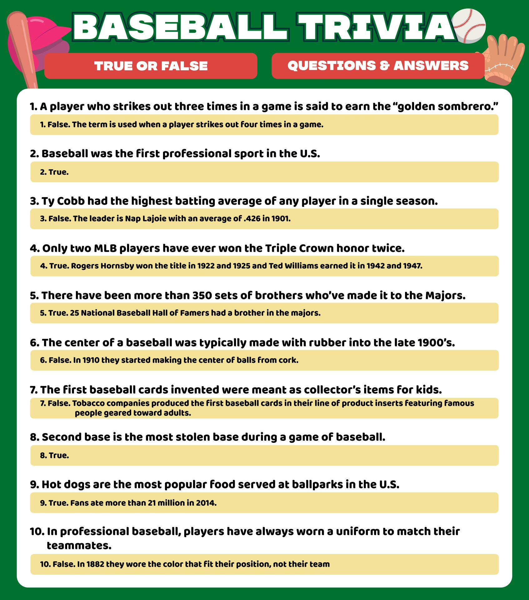 Printable Baseball Trivia Questions And Answers