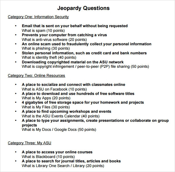 7 Jeopardy Samples Sample Templates