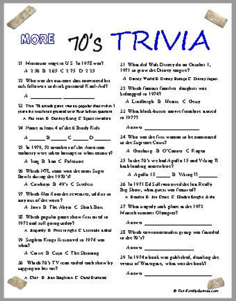 70 39 s Trivia Etsy Trivia 70s Party Theme Trivia Questions And Answers