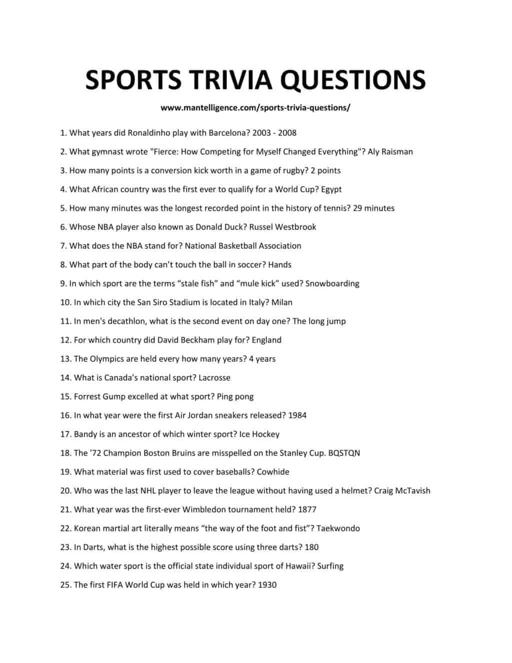 72 Best Sports Trivia Questions And Answers Learn New Facts