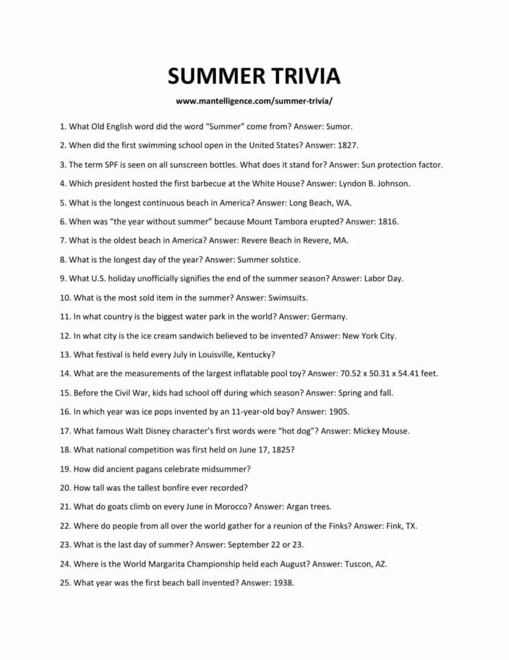 73 Best Summer Trivia Questions And Answers You Should Know