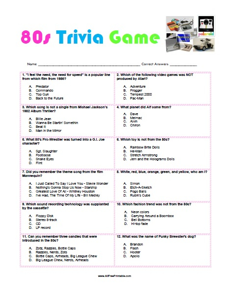 1980’S Trivia Questions And Answers Printable