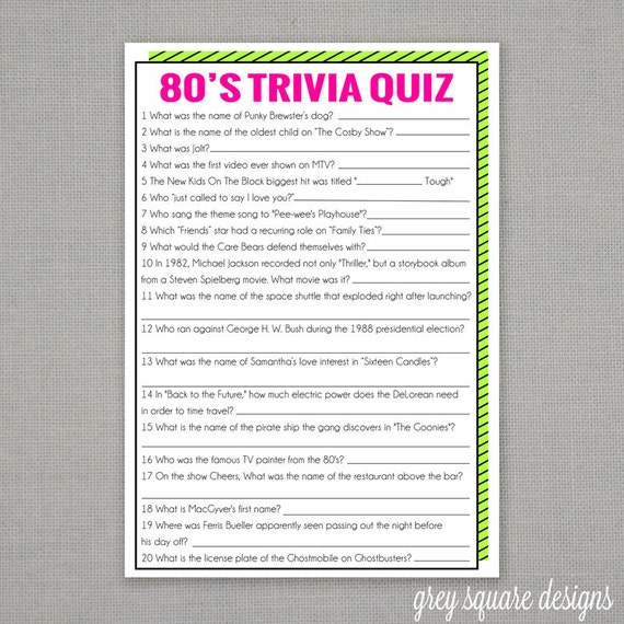 80 39 s Trivia Quiz Game