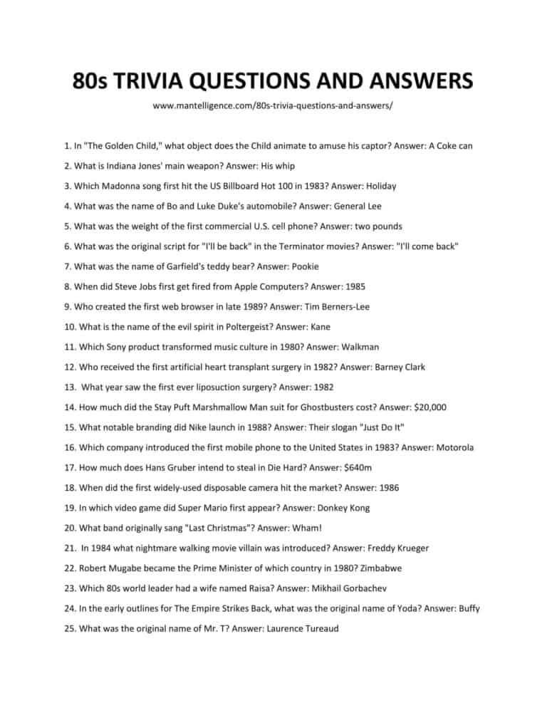 82 Best 80s Trivia Questions And Answers This Is The Only List You 39 ll