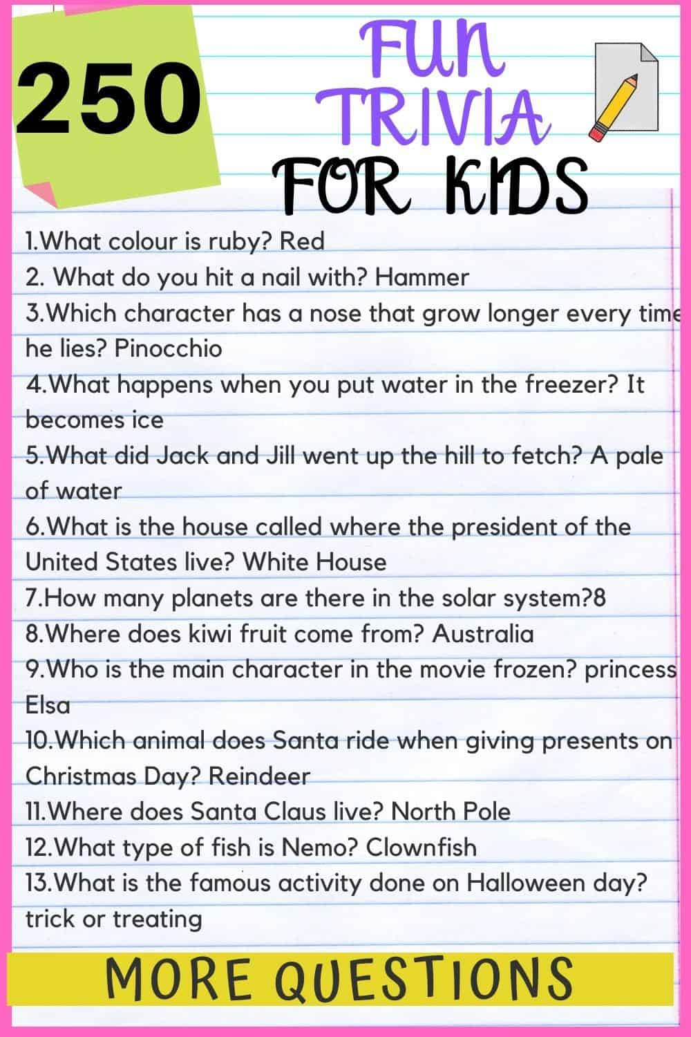 Free Kids Trivia Questions