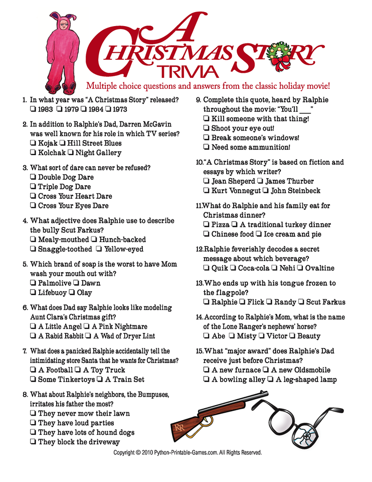 A Christmas Story Trivia Christmas Trivia Printable Christmas Games 