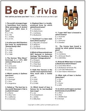 Printable Beer Trivia Questions And Answers