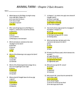 Animal Farm Quizzes Chapters 1 10 With Answer Key By Subject Matter 