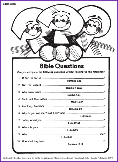 Answer Different Questions From The Bible Kids Korner BibleWise