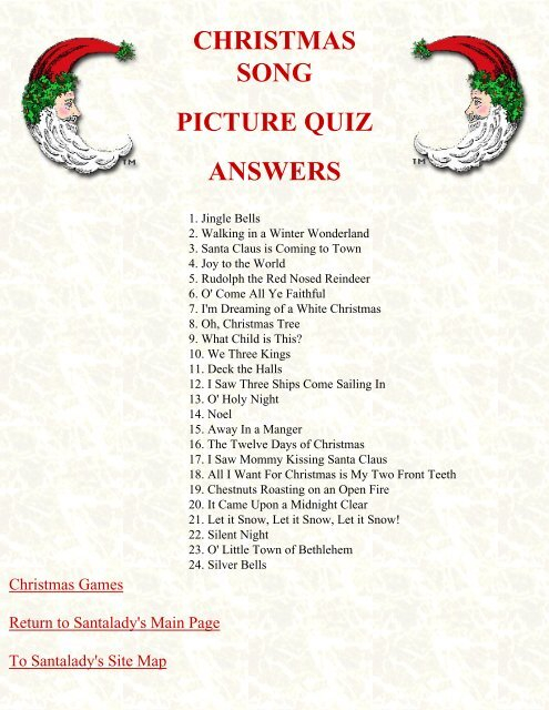 Answers To The CHRISTMAS SONG PICTURE QUIZ