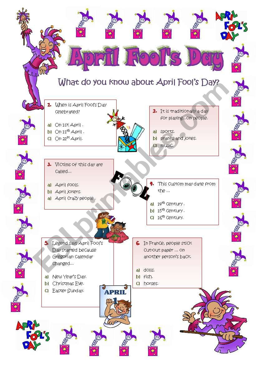 APRIL FOOLS DAY QUIZ ESL Worksheet By Ticas