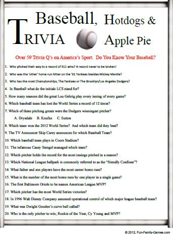 Baseball Trivia Is A Good Challenge For Your Baseball Knowledge 