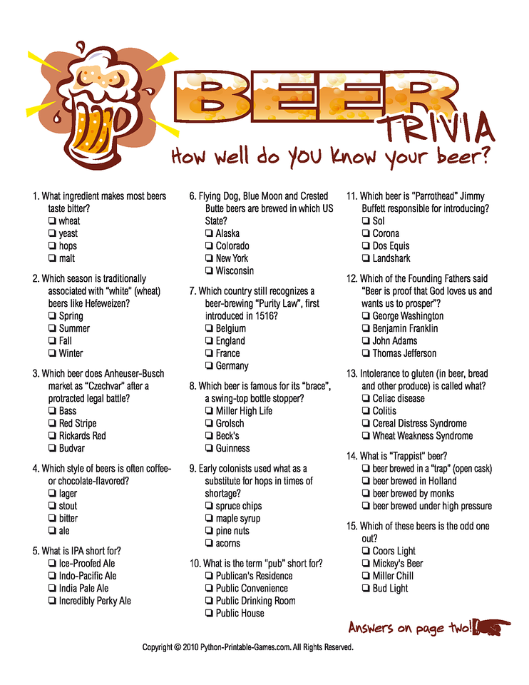 Beer Trivia Multiple Choice Game Beer Facts Beer Tasting Parties