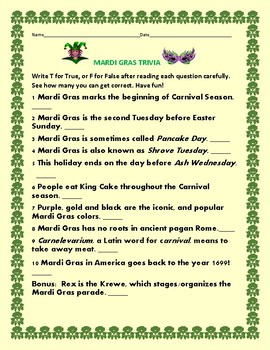 Best Mardi Gras Trivia Quiz Printable Brad Website