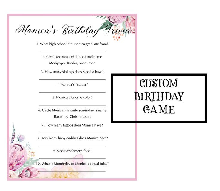 Birthday Party Game Custom Trivia Game Questions Printable Etsy 