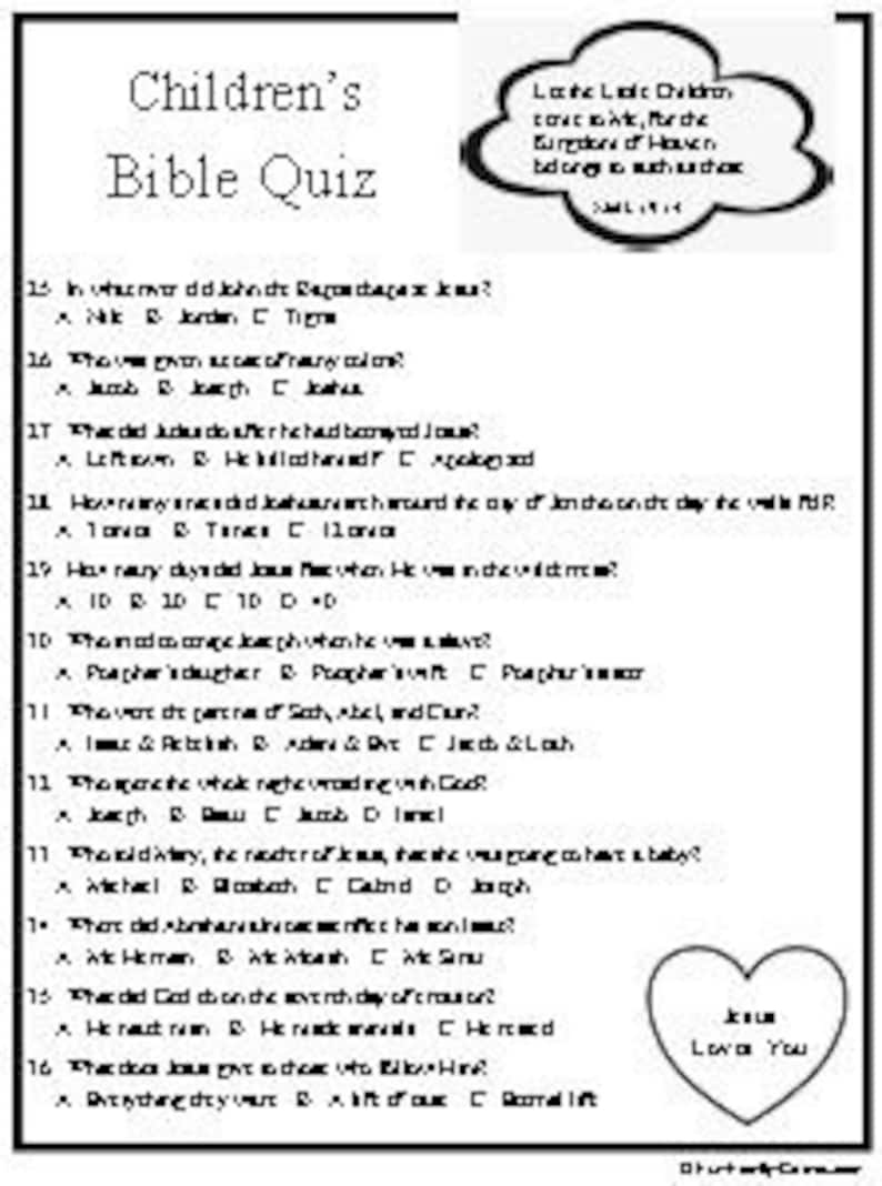 Children 39 s Bible Quiz Is A Multiple Choice Quiz With Etsy