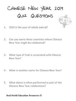 Chinese New Year Quiz Questions And Answers Printable