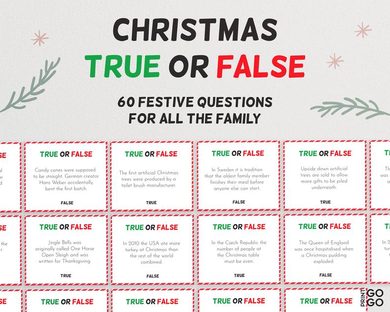 Christmas Facts True Or False Quiz Christmas Day Family Quiz Etsy 