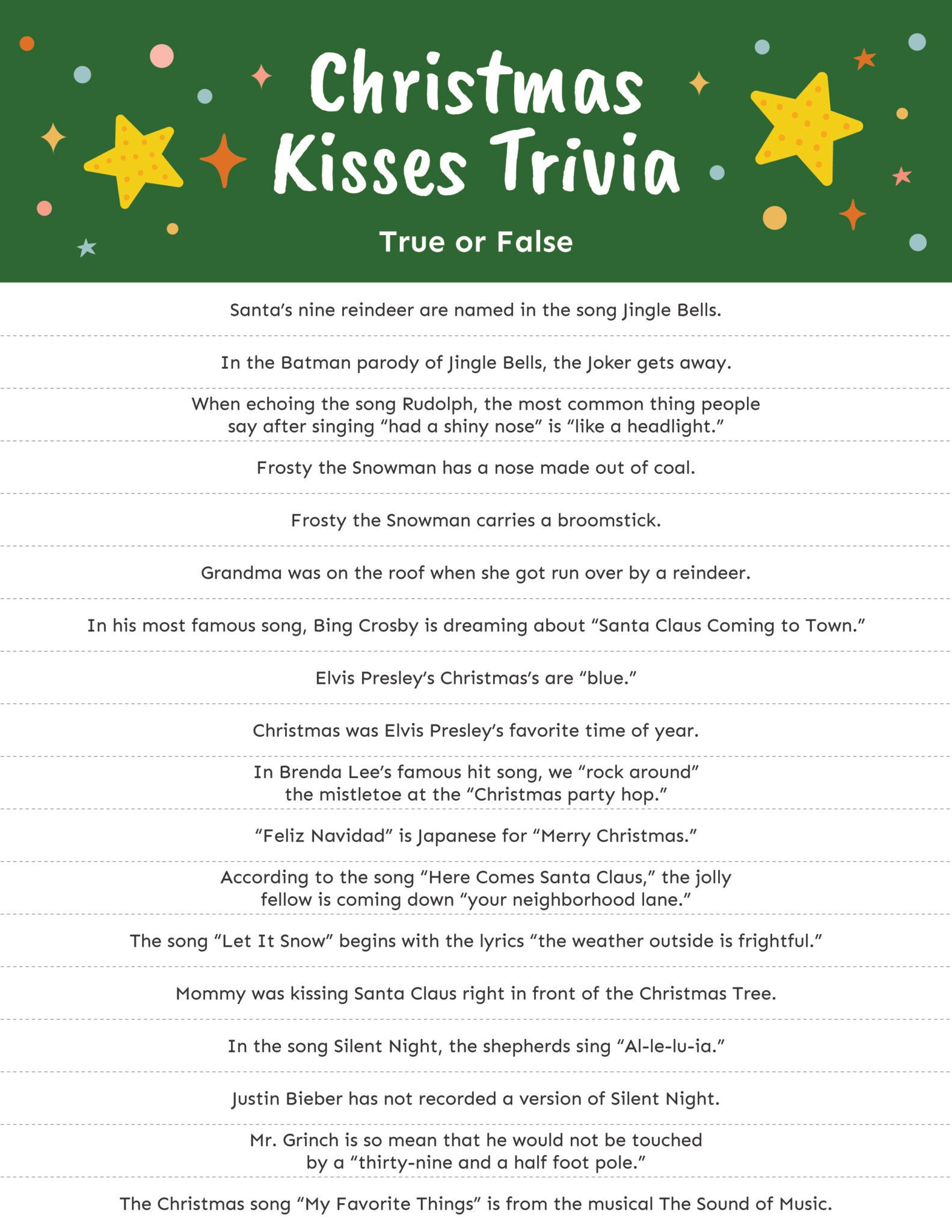 Christmas Kisses Christmas Trivia Game Play Party Plan