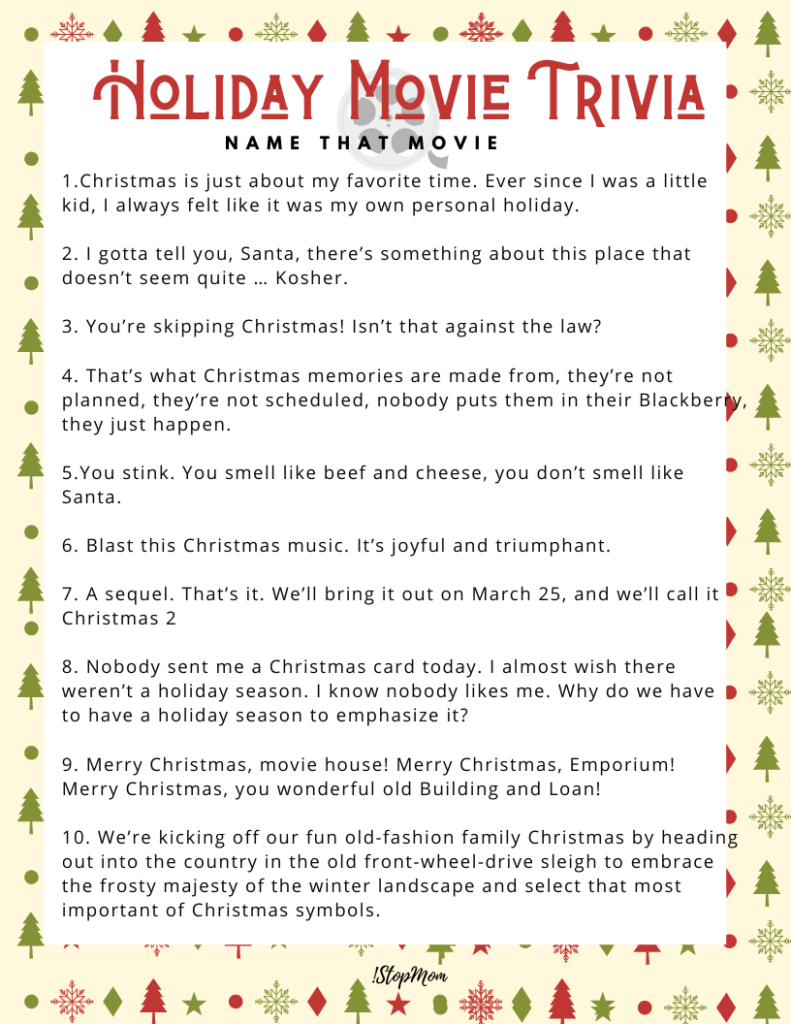 Christmas Movie Picture Quiz With Answers Printable