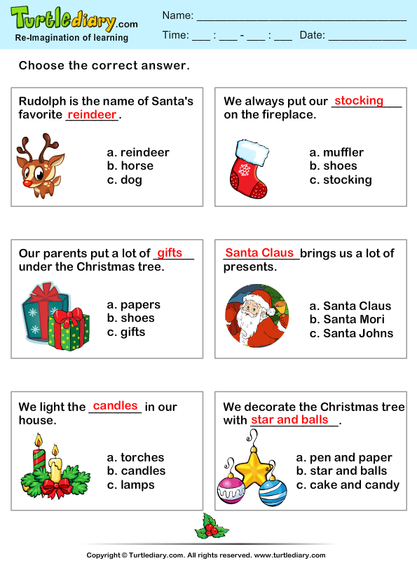 Christmas Quiz Worksheet Turtle Diary