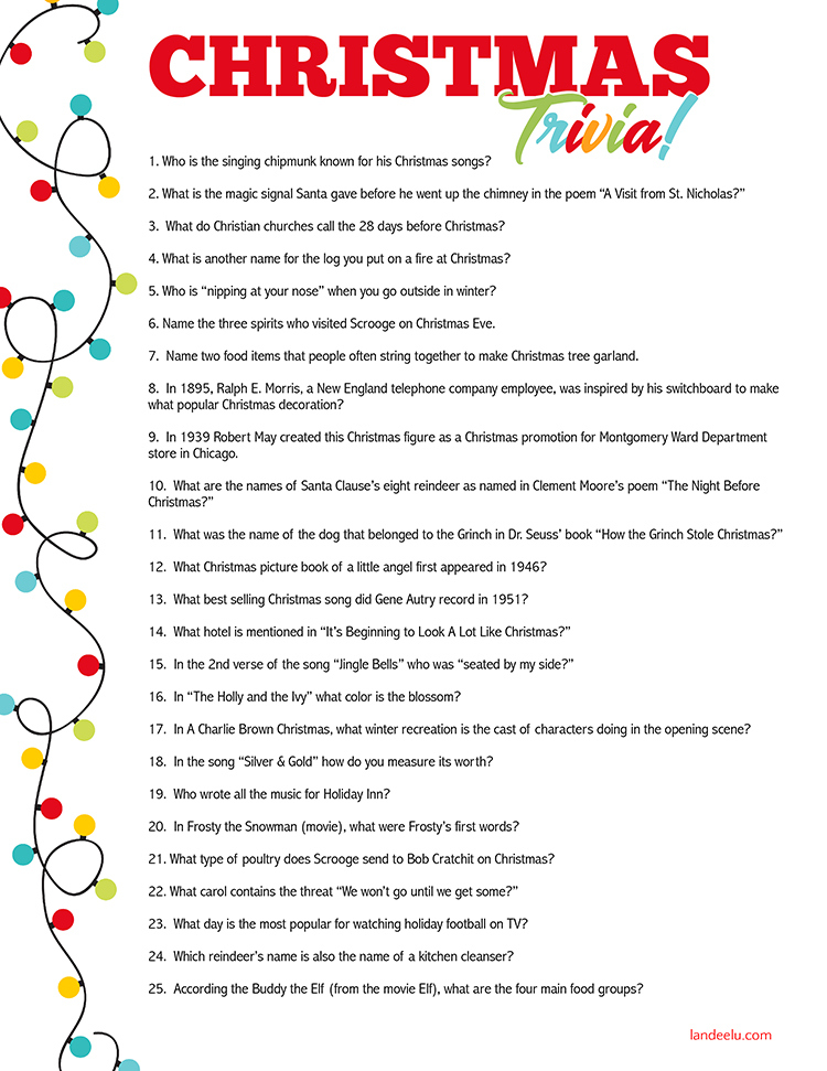Christmas Trivia Game Perfect For Christmas Parties Printable Fun Trivia