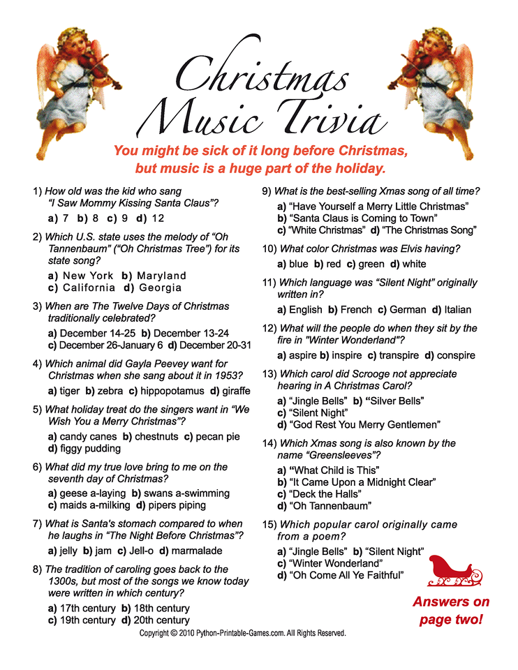 Holiday Trivia Questions And Answers Printables