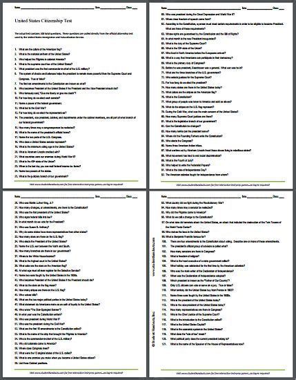 Citizenship Sample Test With Answers Sample Site T