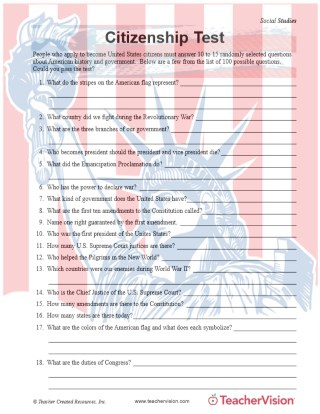 Free Printable Citizenship Test Questions