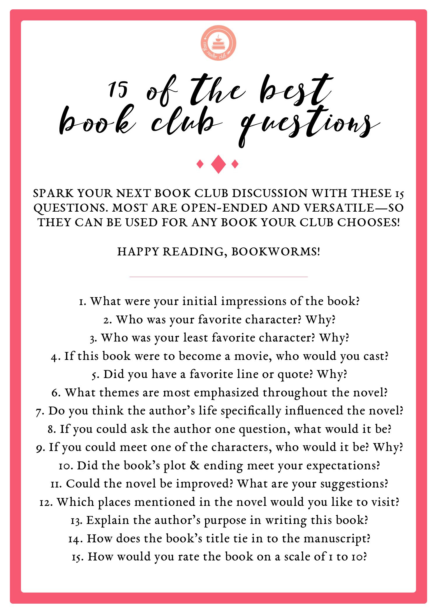 CRC BookClubQuestions Book Club Questions Book Club Names Book Club 