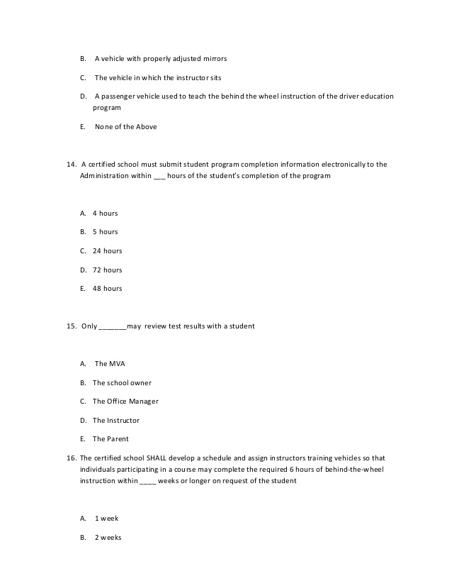 Printable Permit Test Questions And Answers