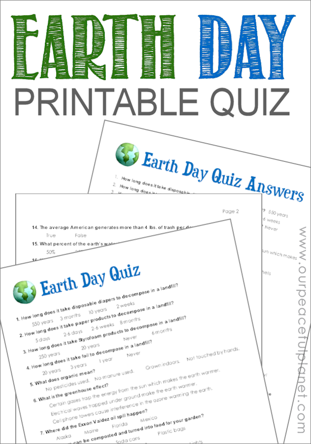 Earth Day Quiz Free Printable 